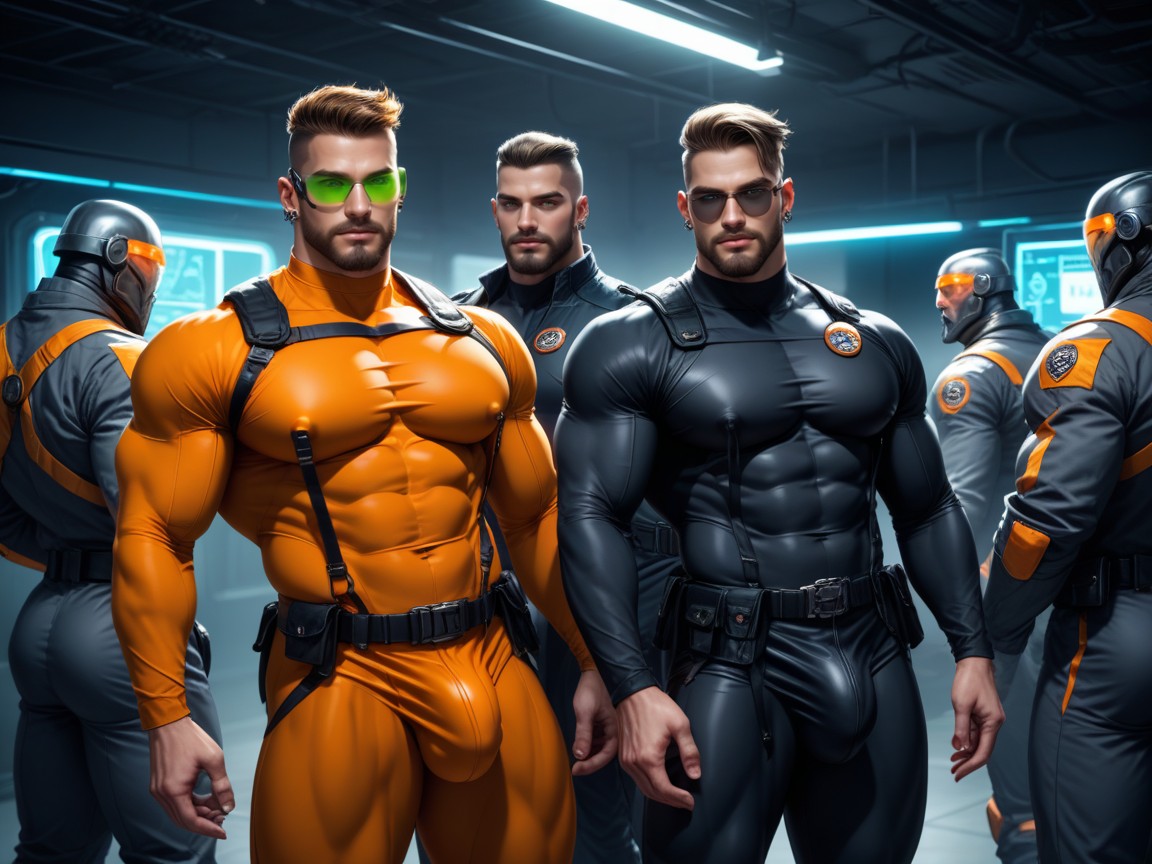 Black With Orange Trim Thong, Harem, Biohazard And Radiation AI Gay Porn