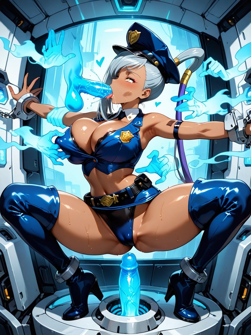 With Intense Ahegao Face, Seductive Pose, Metallic Body Hentai AI Porn