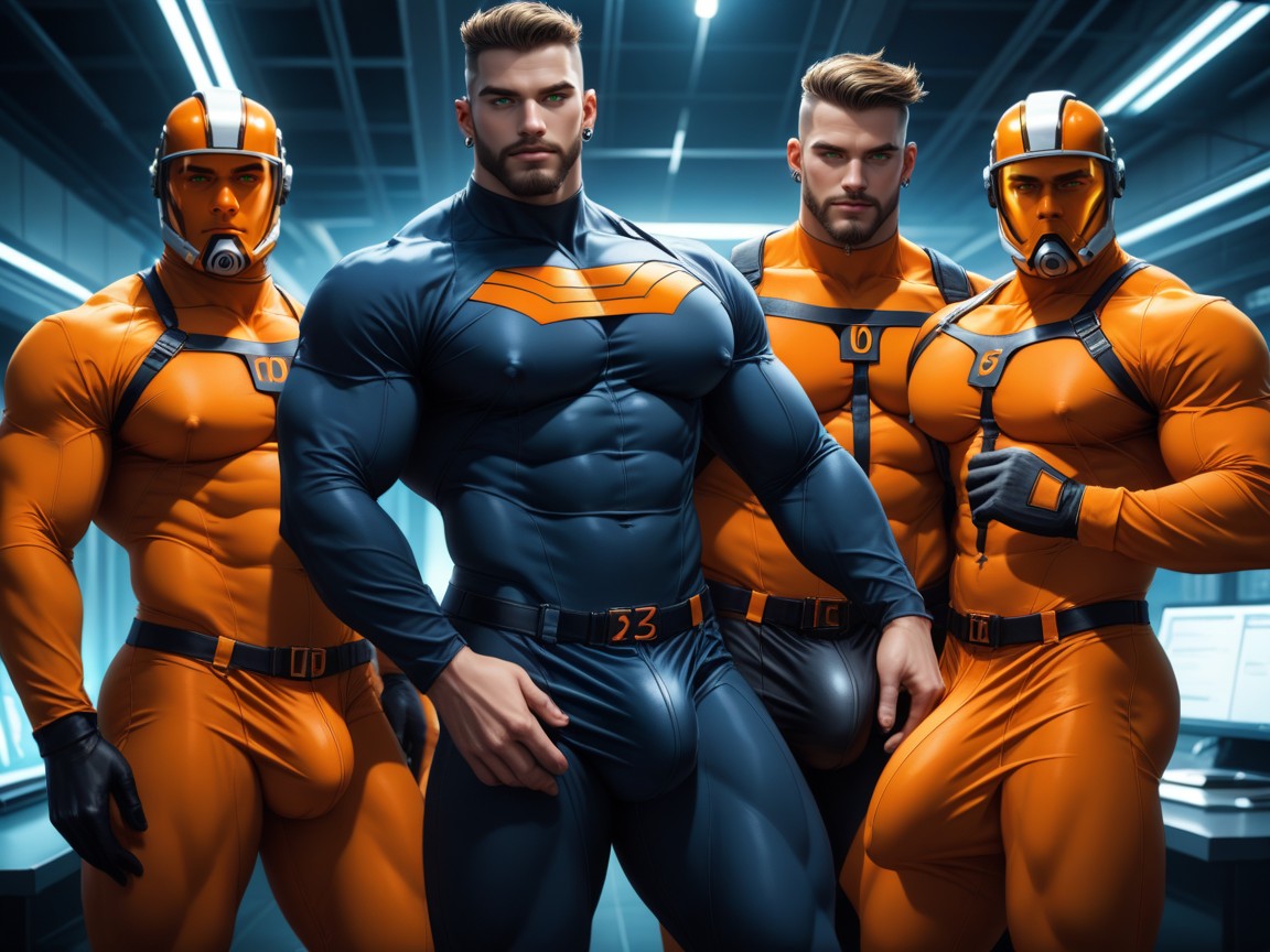 Very Muscular, Sleek Form-fitting Clothing, 25+ AI Gay Porn
