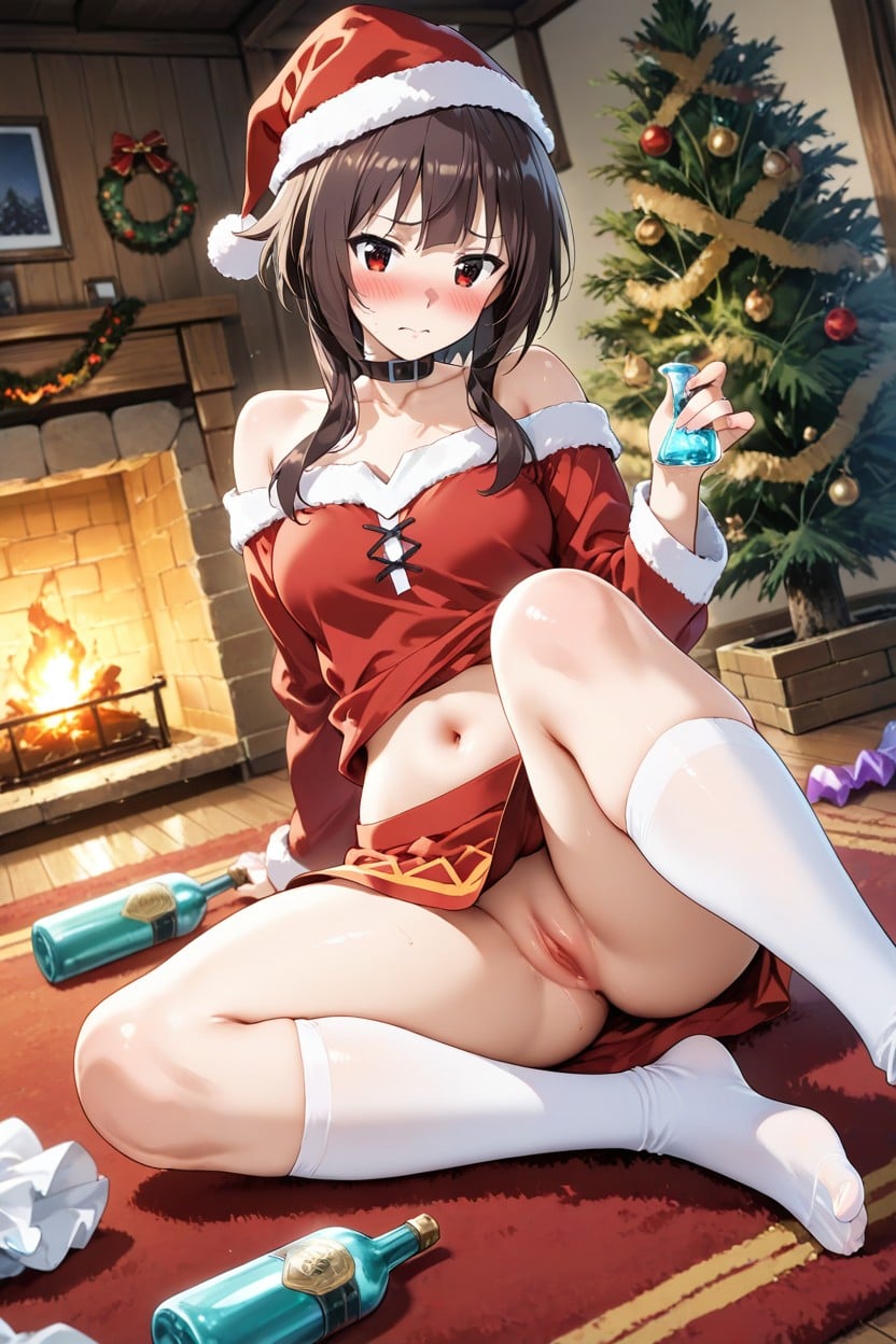 Christmas Tree, Blush On Her Face, New 's Decor Hentai AI Porn