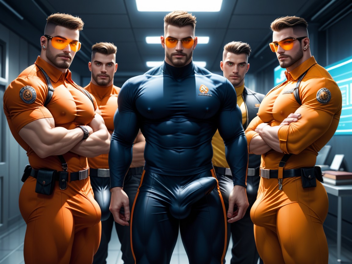 Very Large Detailed Bulge, Sleek Form-fitting Clothing, Harem AI Gay Porn