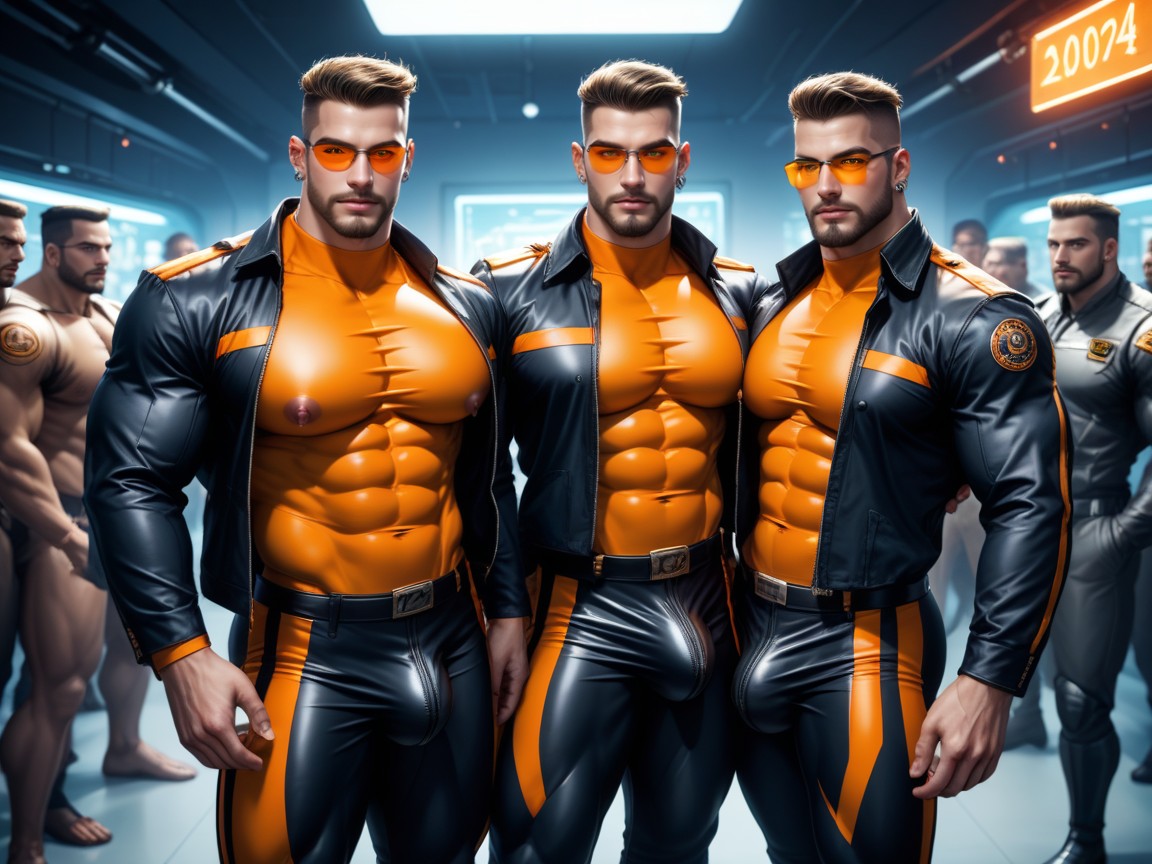 Huge Veiny Bulge, Bodysuit Is Extremely Form Fitting, Pierced Ears AI Gay Porn