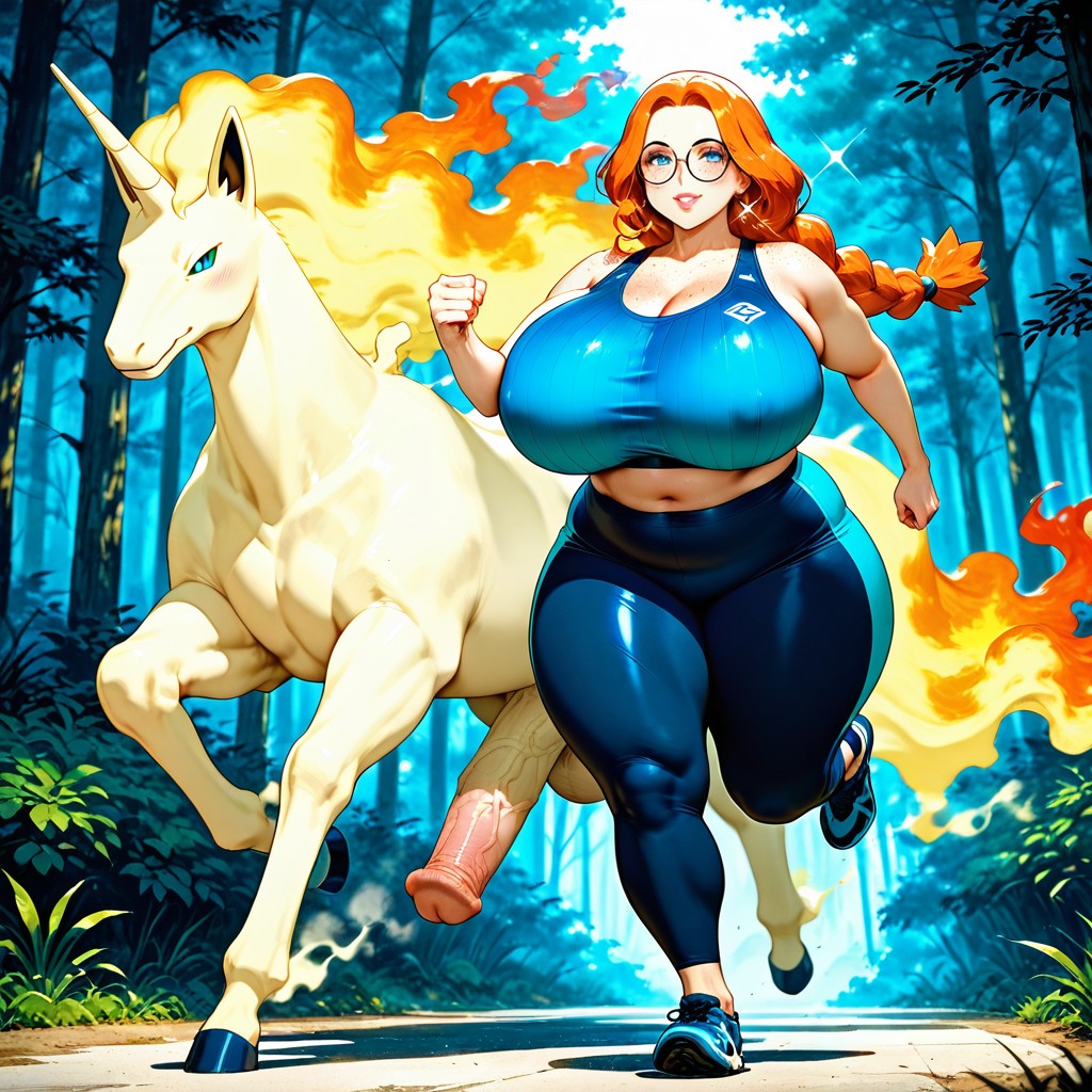 Forest Far Away, Dark Blue Sports Leggins, Freckles Covering Face AI Gay Porn