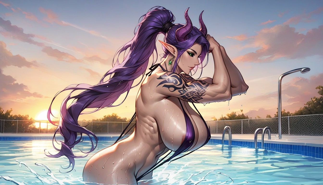 Flipping Hair With Water, Green Eyes, 1 Person AI Porn