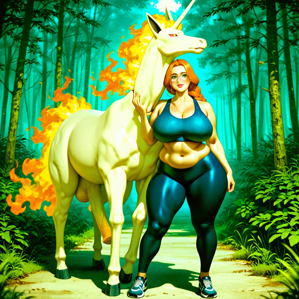 Round Glasses, Rapidash Looking At Her With Calm Expression, Rapidash Pokemon AI Gay Porn