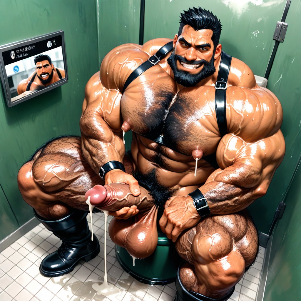 Very Sweaty And Oiled, Extreme Hairy Chest, Lactating AI Gay Porn