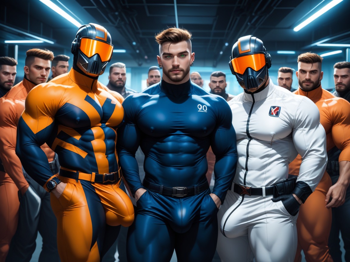 Gay, Sleek Visor Glasses, Muscle Daddy Physique AI Gay Porn