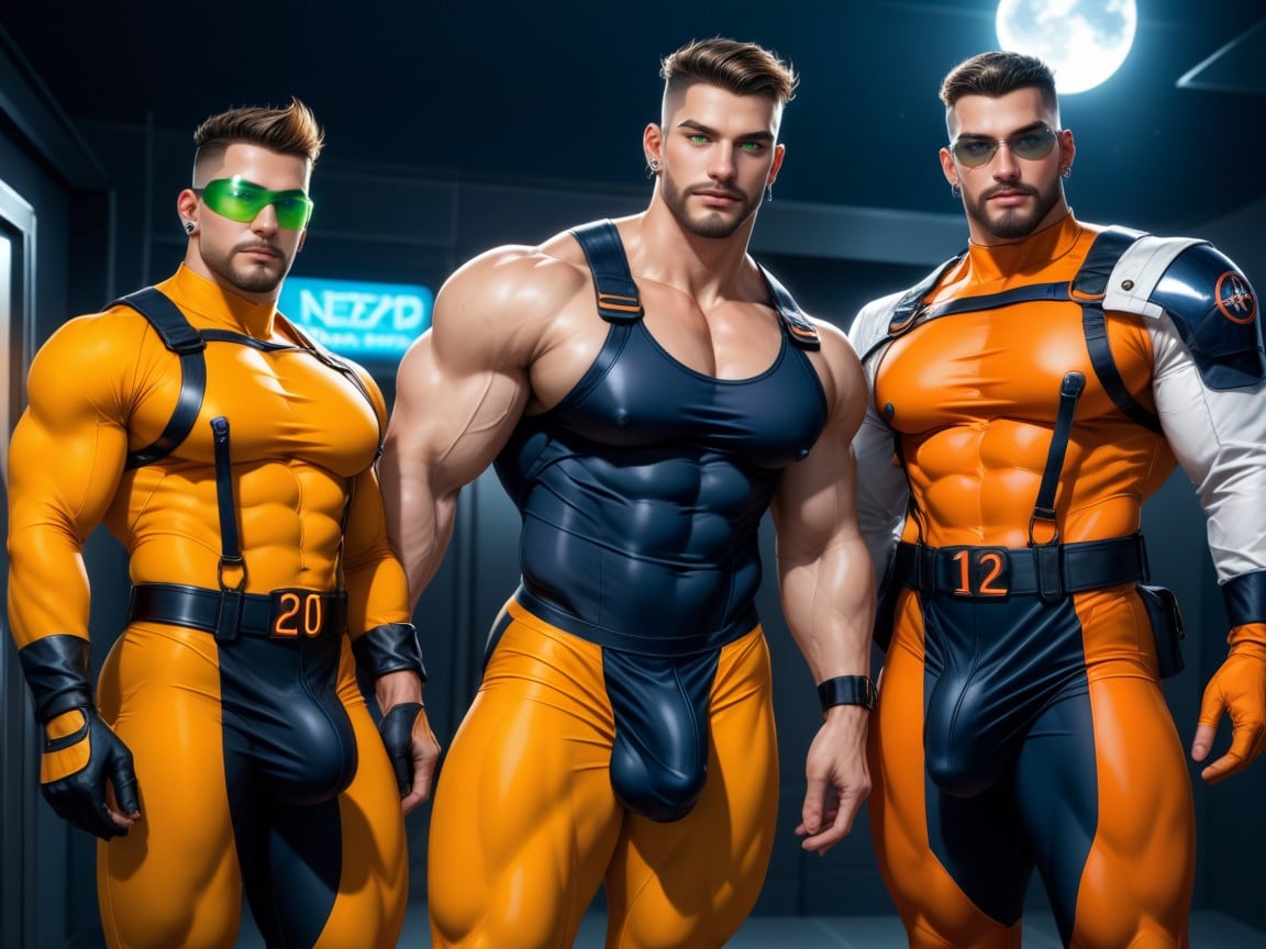 Bodysuit Is Extremely Form Fitting, Green Eyes, Model Pose AI Gay Porn