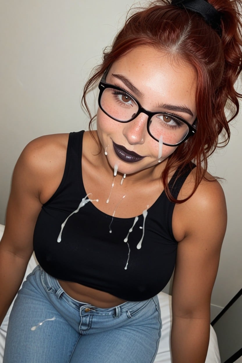 Man Off Screen With Massive Cock, Black Tank Top, Black Eyeliner AI Porn