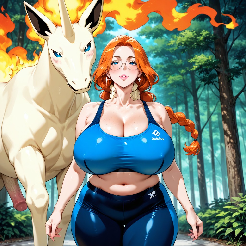 Dark Blue Sports Leggins, Blushing Cheeks, Blue Sports Bra AI Gay Porn