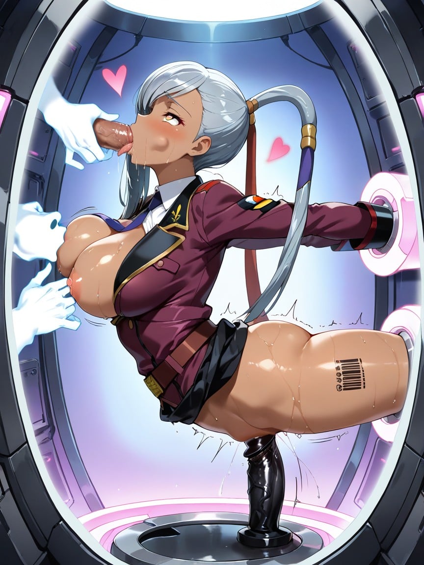 Straight On, Black Dildo, Squeezing Breasts Hentai AI Porn