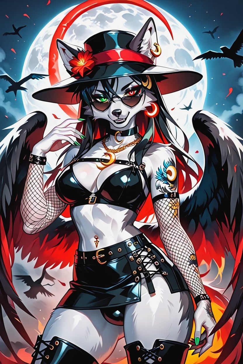 Black Choker, Wolf, Black Thigh-high Punk Boots Furry AI Porn