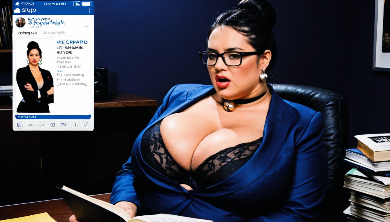 Thick Glossy Lips, Serious, News Ticker BBW AI Porn