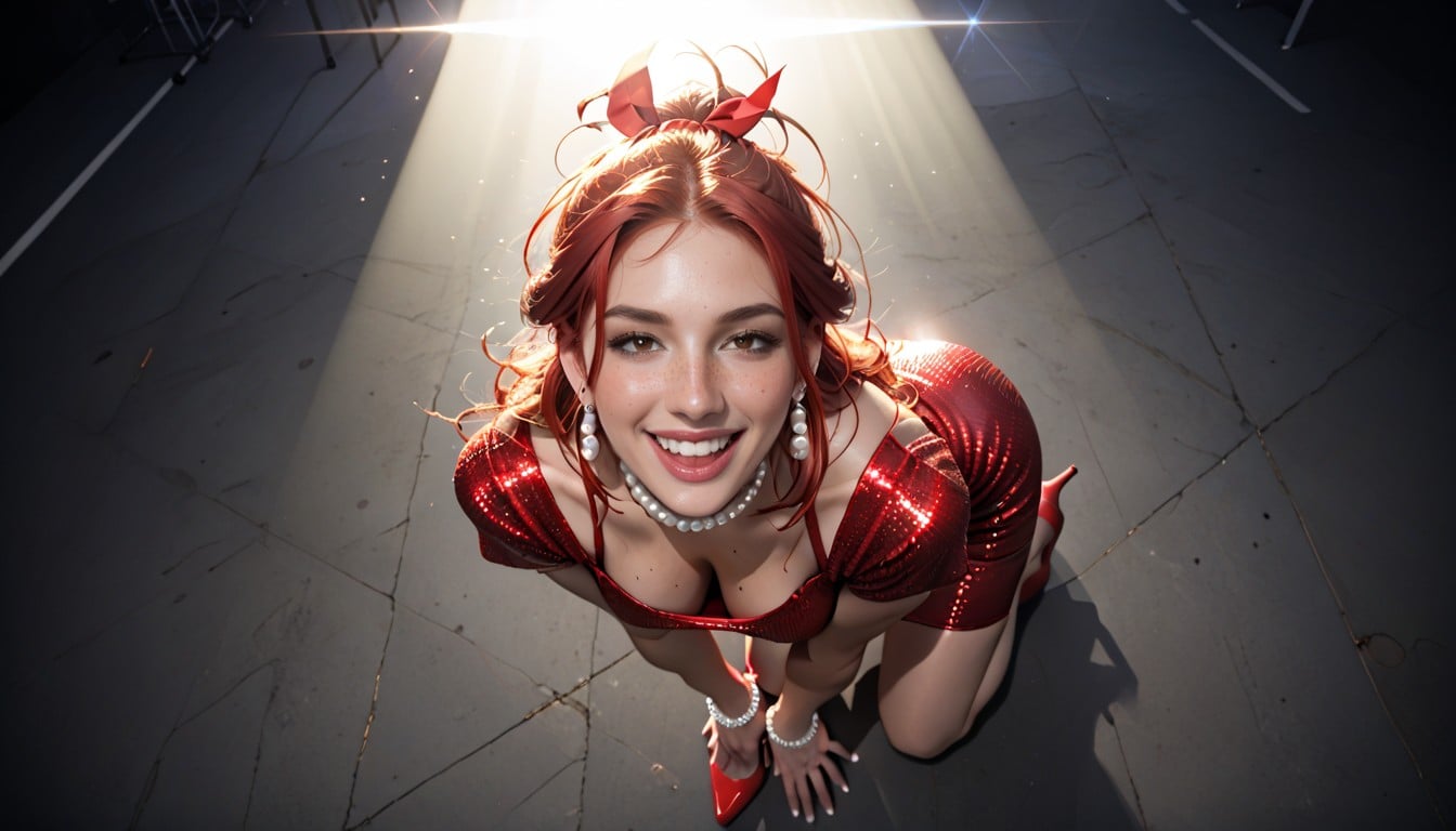 Mouth Agape, Drunk, Red Dress Hentai AI Porn