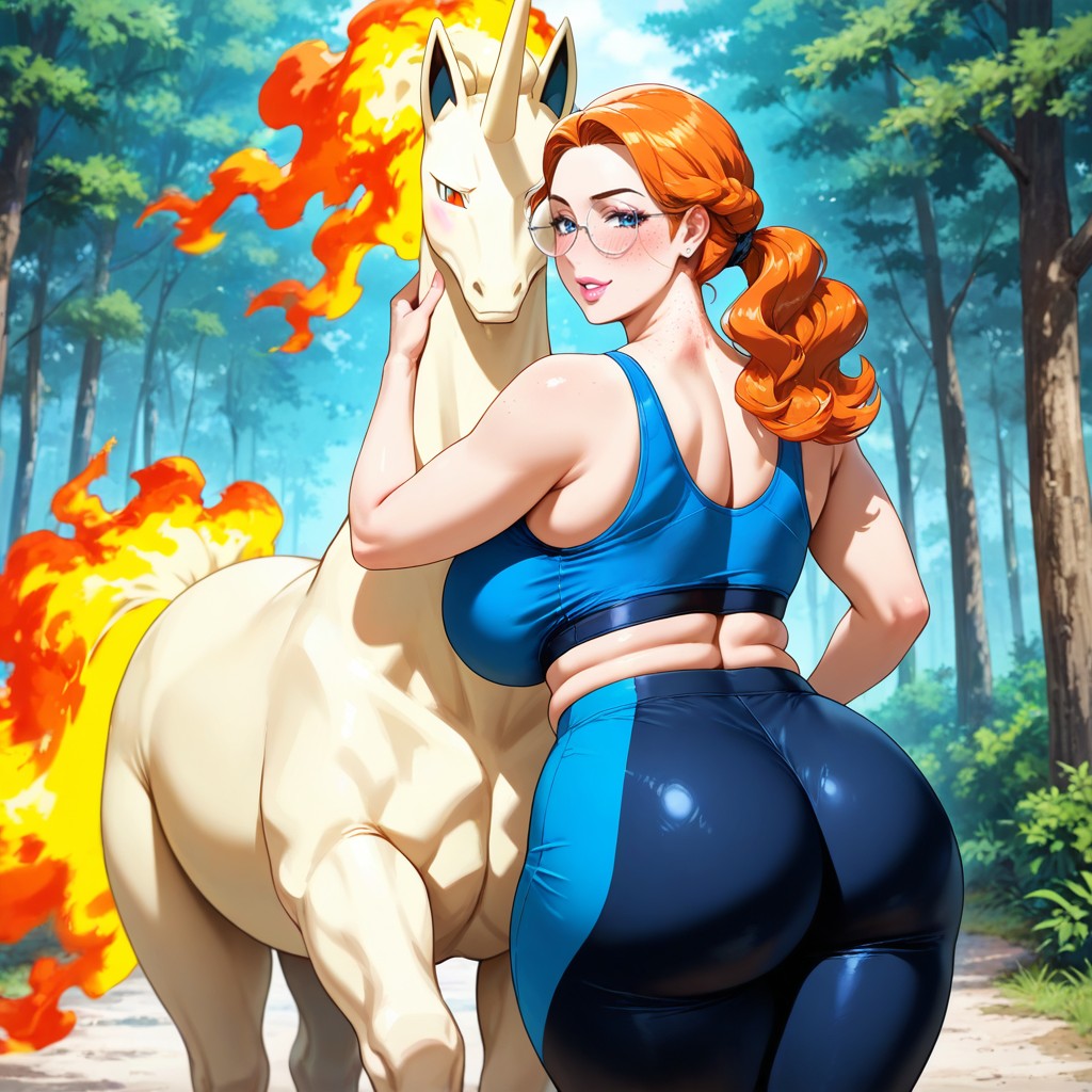 Ponytail, Curvy Woman, Slightly Parted Lips AI Gay Porn