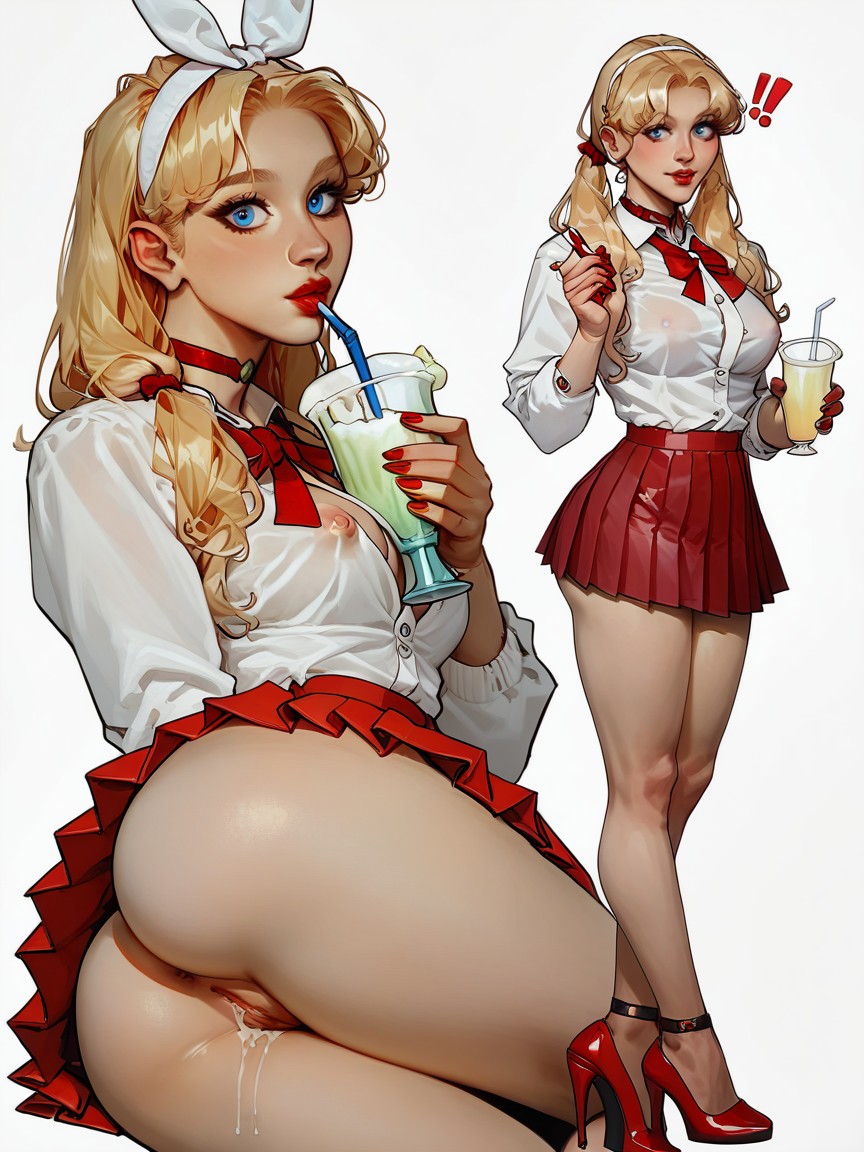 Red Miniskirt, Long Legs, Blonde Hair AI Porn