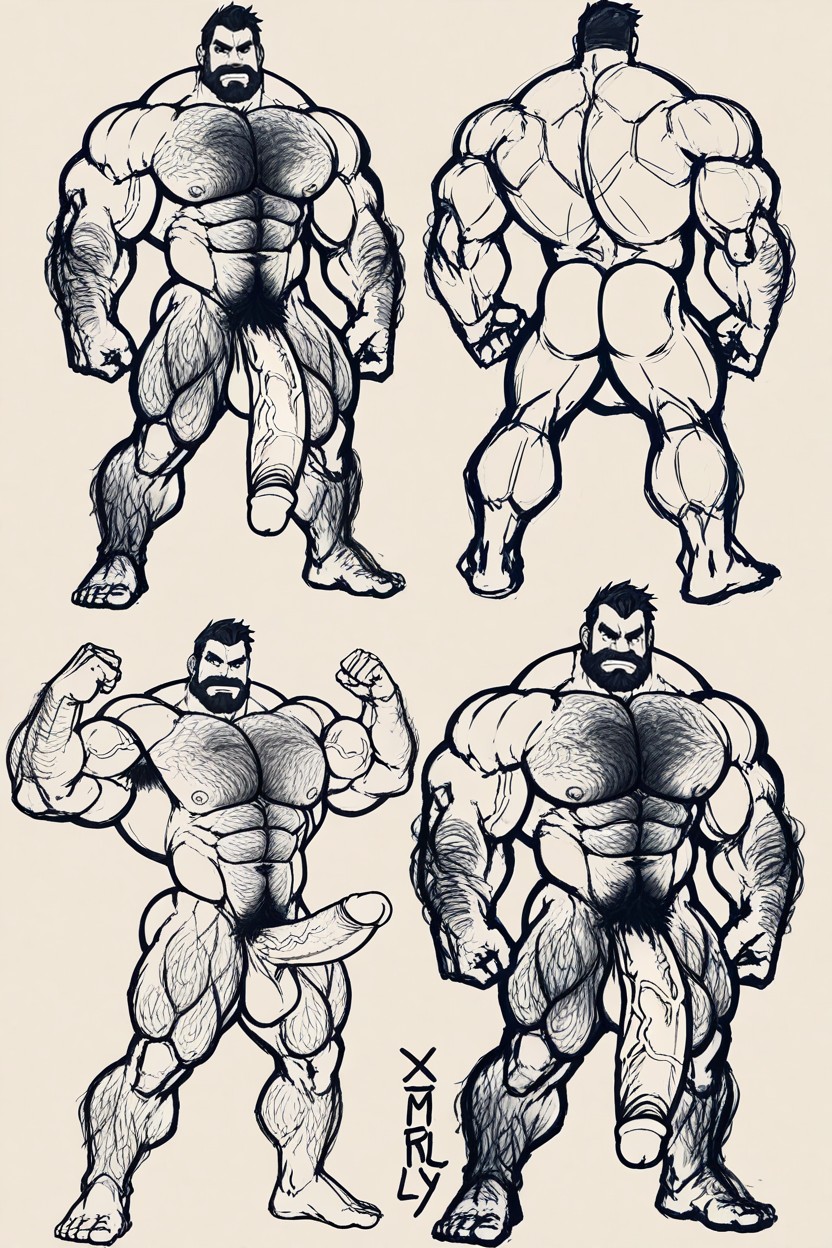 Muscle Butt, Rough Sketch, Different Poses AI Gay Porn