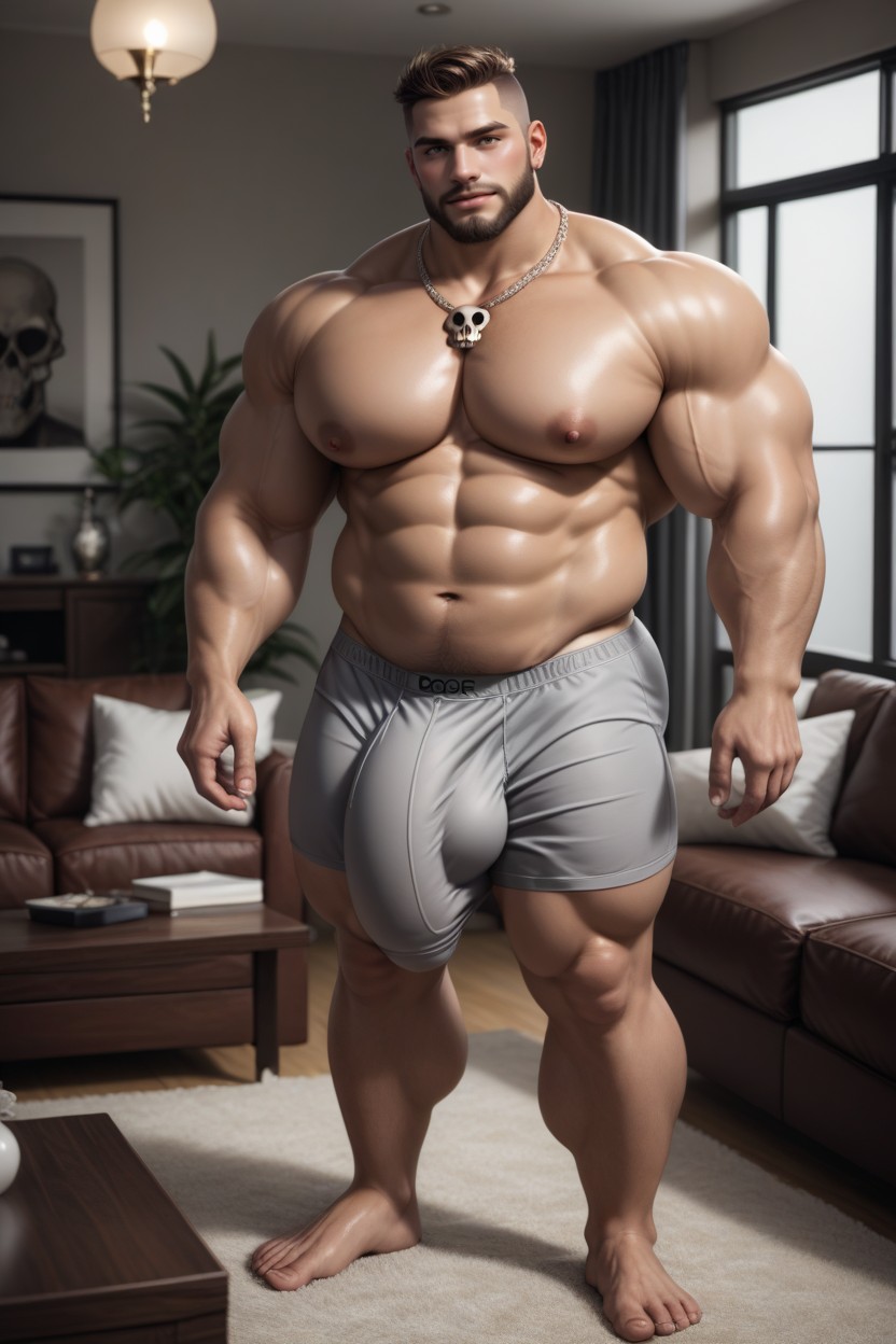 Round Pillowy Pecs, Wearing A Skull Necklace, Big Thick Arms Porno gay IA