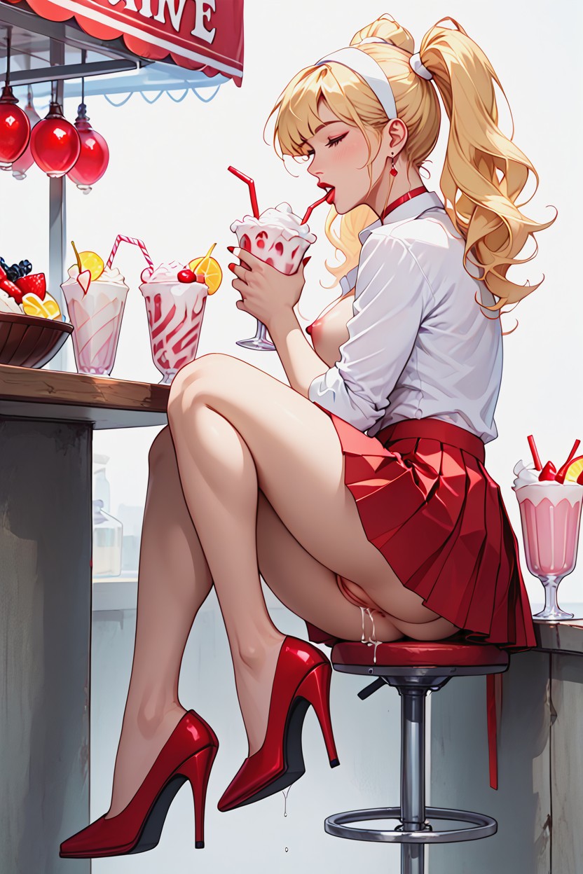 Milkshake With Whipped Cream Topping, Multiple Views, Pussy Dripping Wet AI Porn