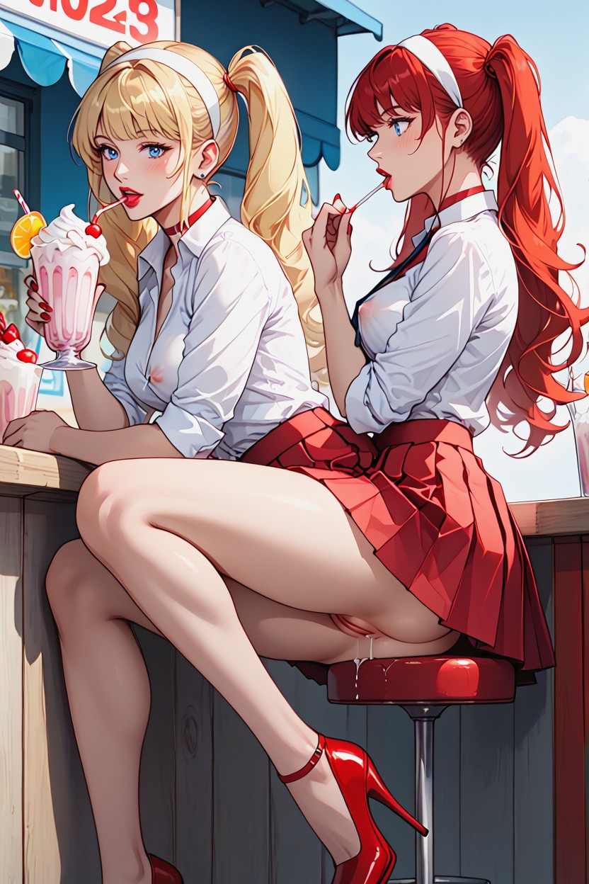 Small Breasts, Red Miniskirt, Americana AI Porn