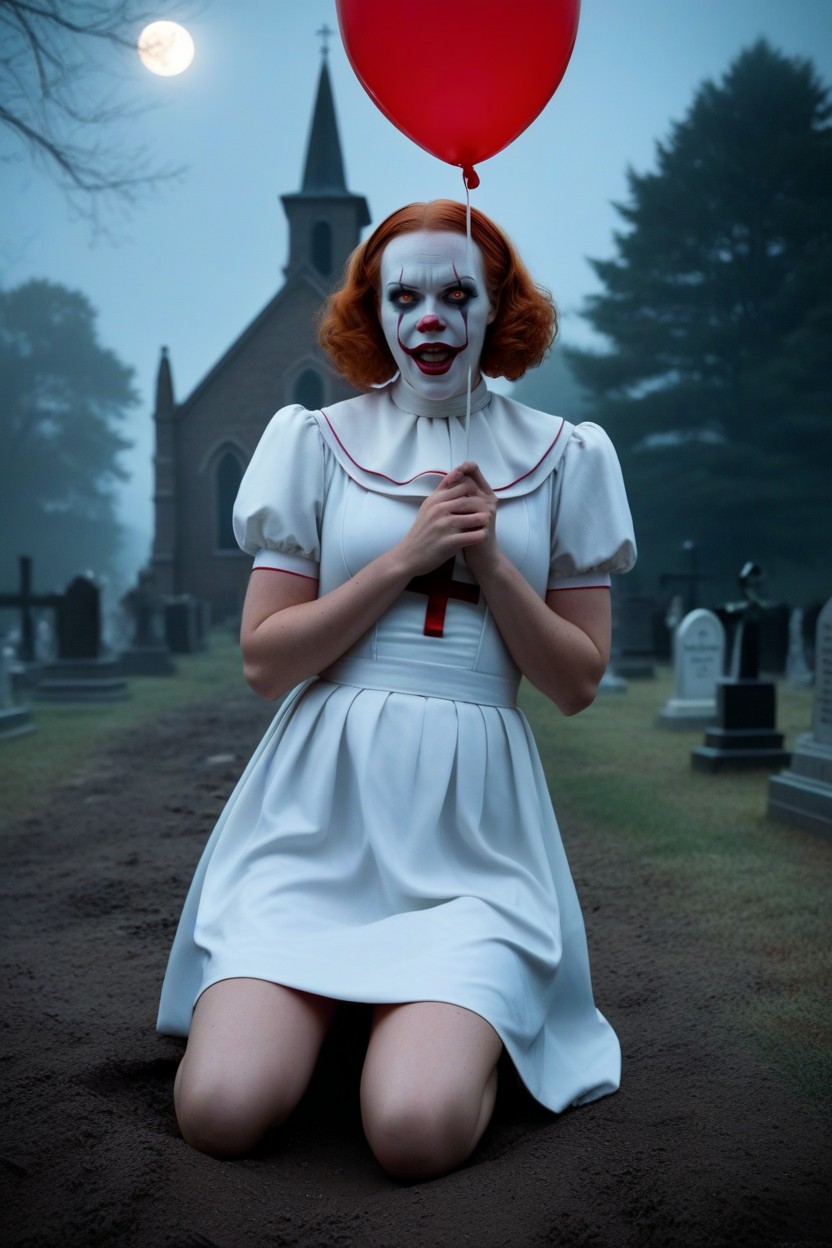 Crouching, Midnight, Dirt On The Ground And Red Spots Nun Has Shiny Skin And Dirt On Her Legs AI Porn