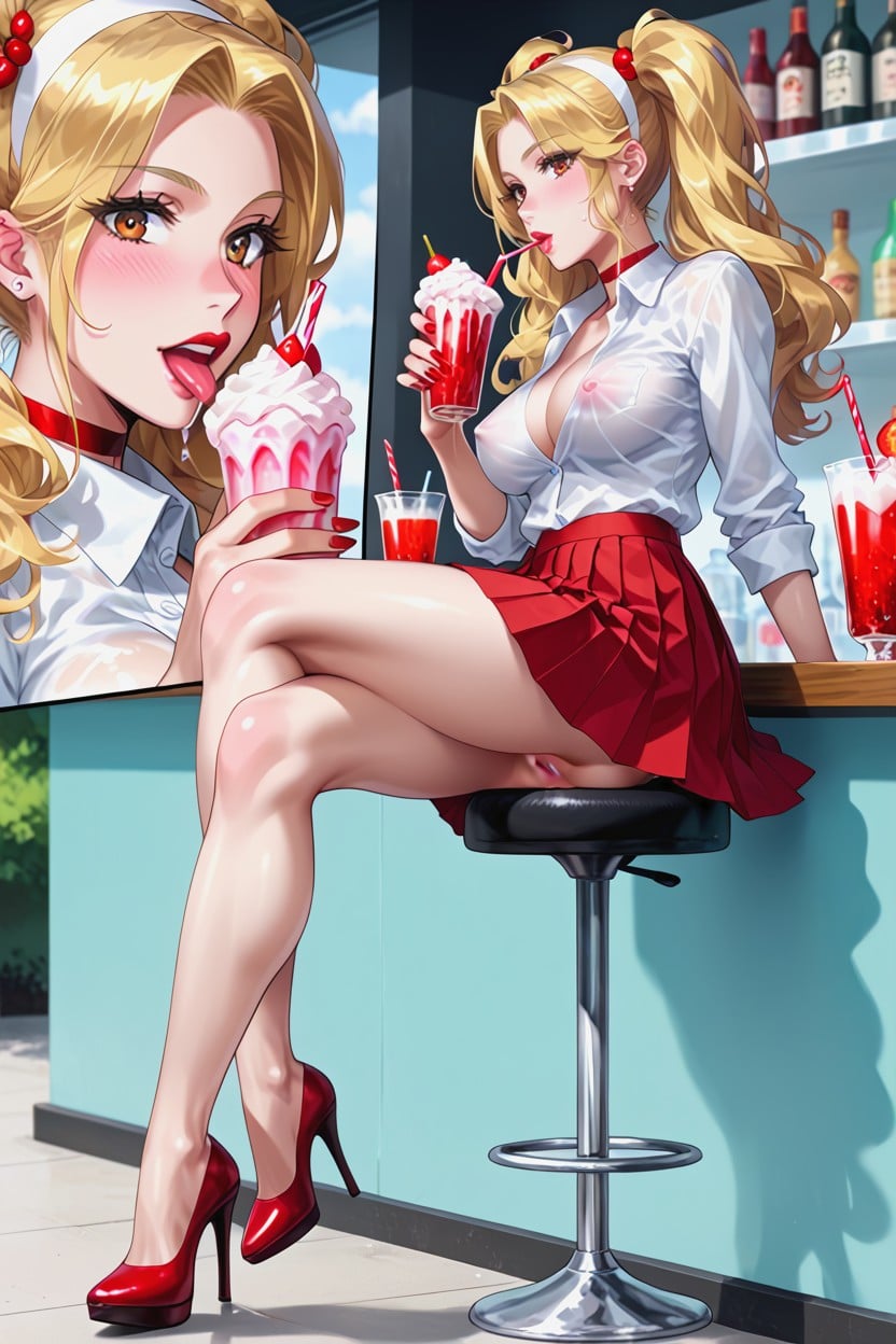 White Blouse With Breasts Showing, Breasts Exposed, Norman Rockwell AI Porn