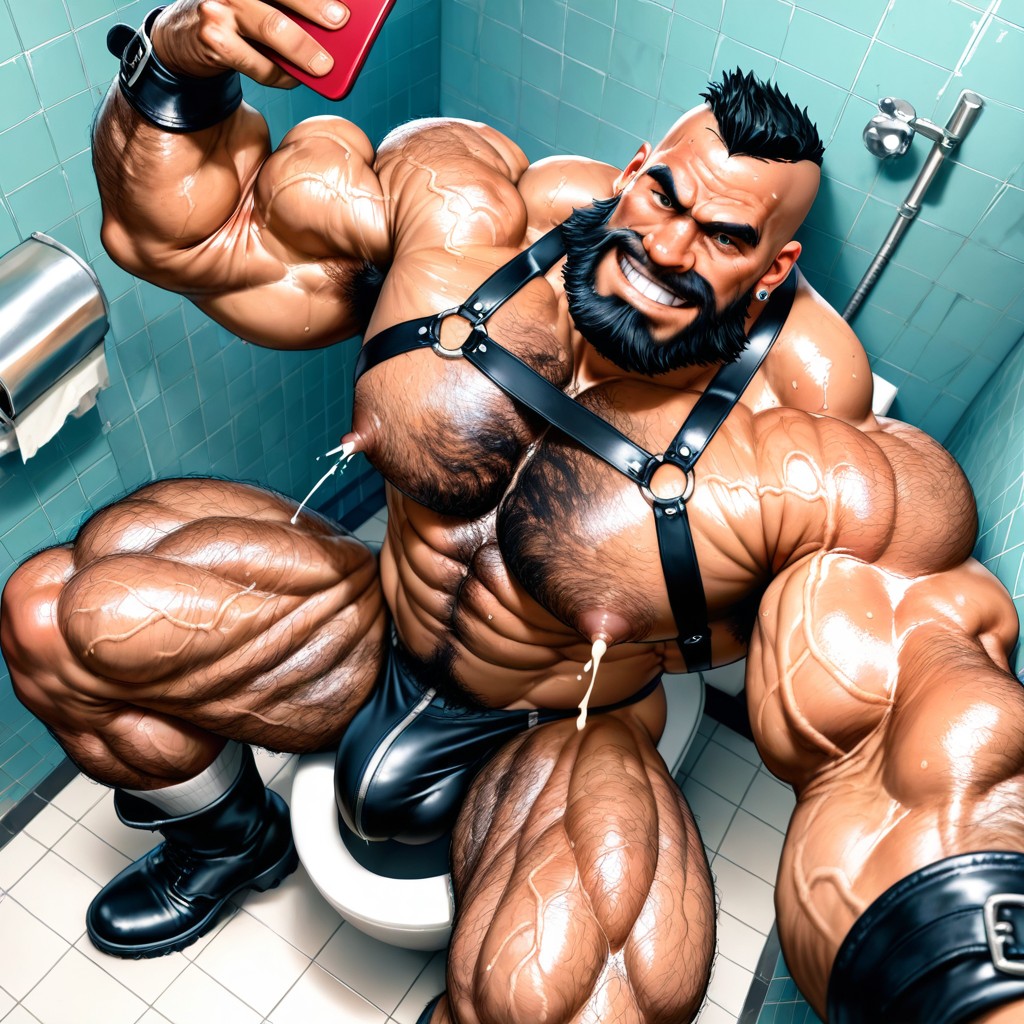 Smug Expression, Extreme Hairy Chest, Pubic Hair AI Gay Porn
