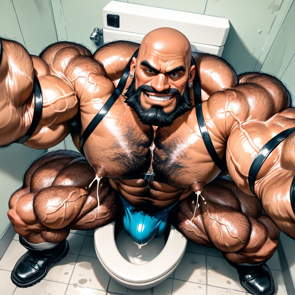Hyper Nipples, Sitting Down On Toilet, Incredibly Hairy Fur Trail And Abs AI Gay Porn