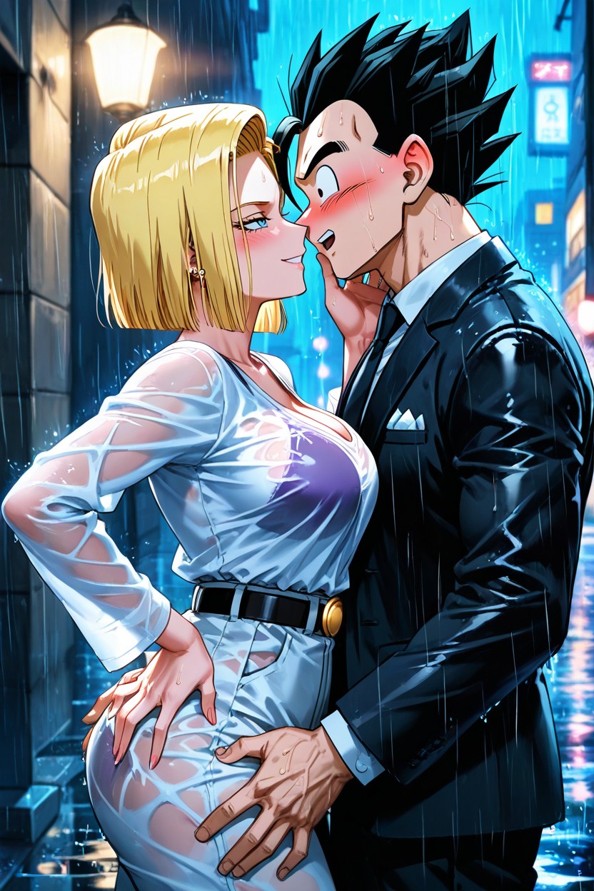 They Are Exchanging A Kiss, Gohan From Dragon Ball, Medium Breast Hentai AI Porn