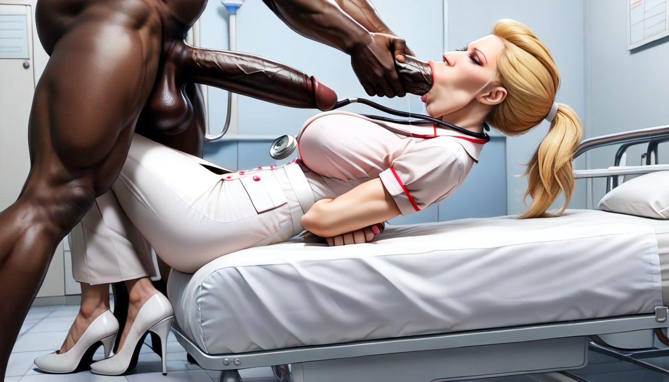 Ass Showing In Pants, Face-fucks The Woman, Hospital Hallway With Men In Hospital Gowns And Penises Out AI Porn