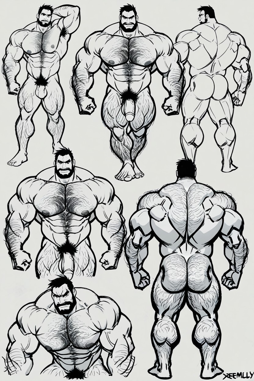 Extremly Hairy Pecs, Barefoot, Veiny Cock AI Gay Porn