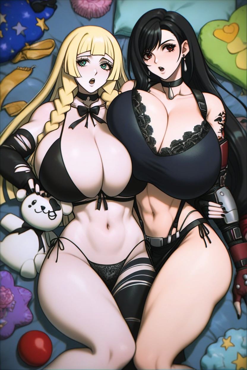 Thick Thighs, Massive Bulging Soft Natural Hyper Breasts Overflowing From Minimicrobikini, Open Mouth AI Porn