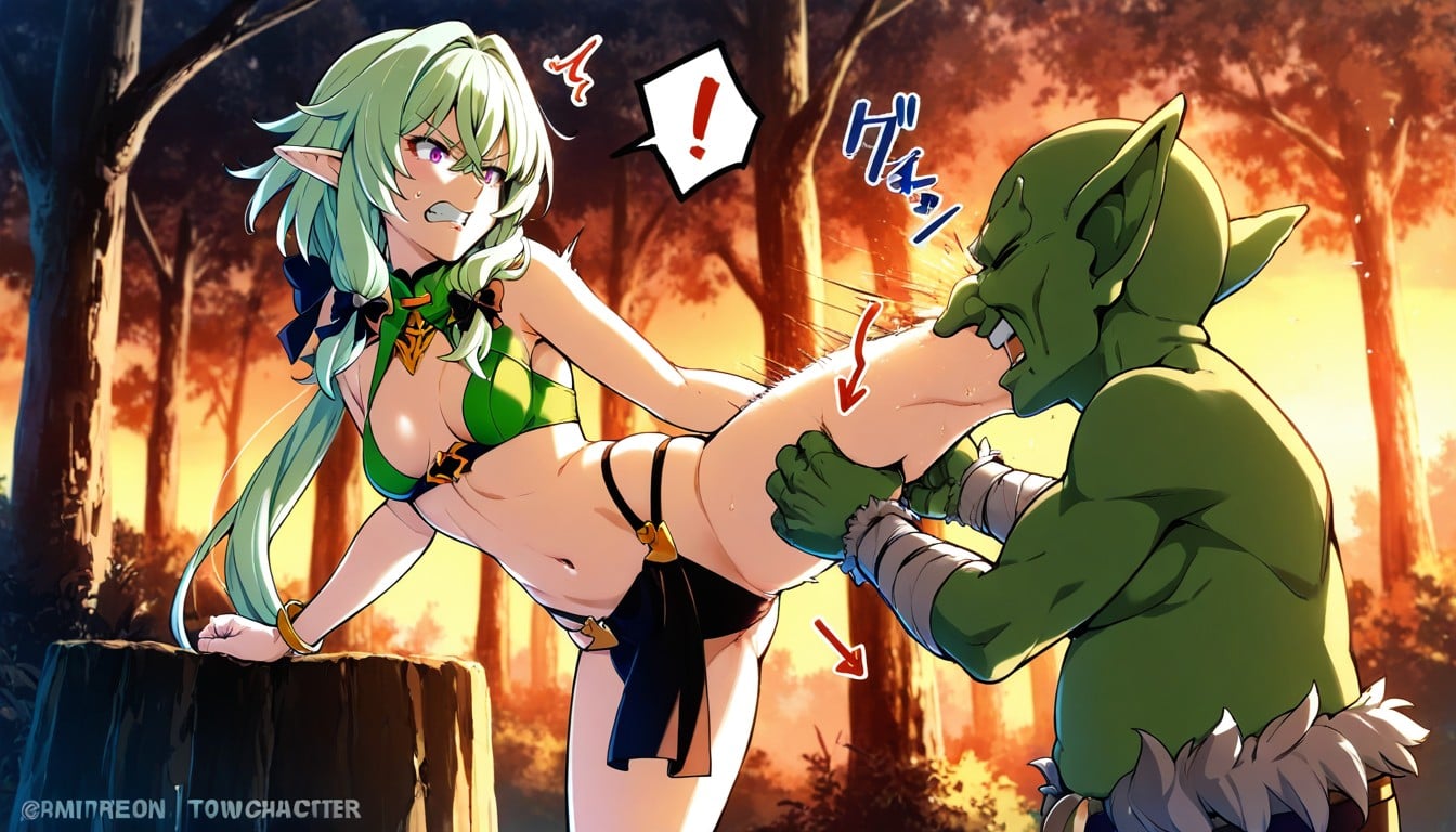 Female With Bow Fromgoblin Slayer, Goblin With A Club, Small Breasts Hentai AI Porn