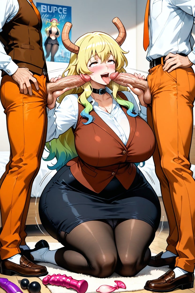 Sweaty, Motion Lines, Orange Pants Black Nylon Tights Hentai AI Porn