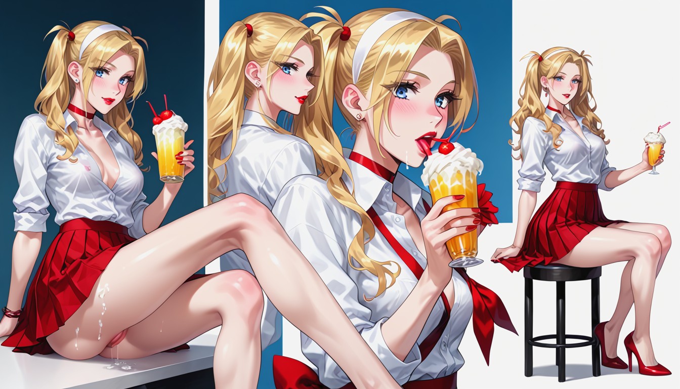 Blonde Hair, Ass Sticking Out, Milkshake With Whipped Cream Topping AI Porn