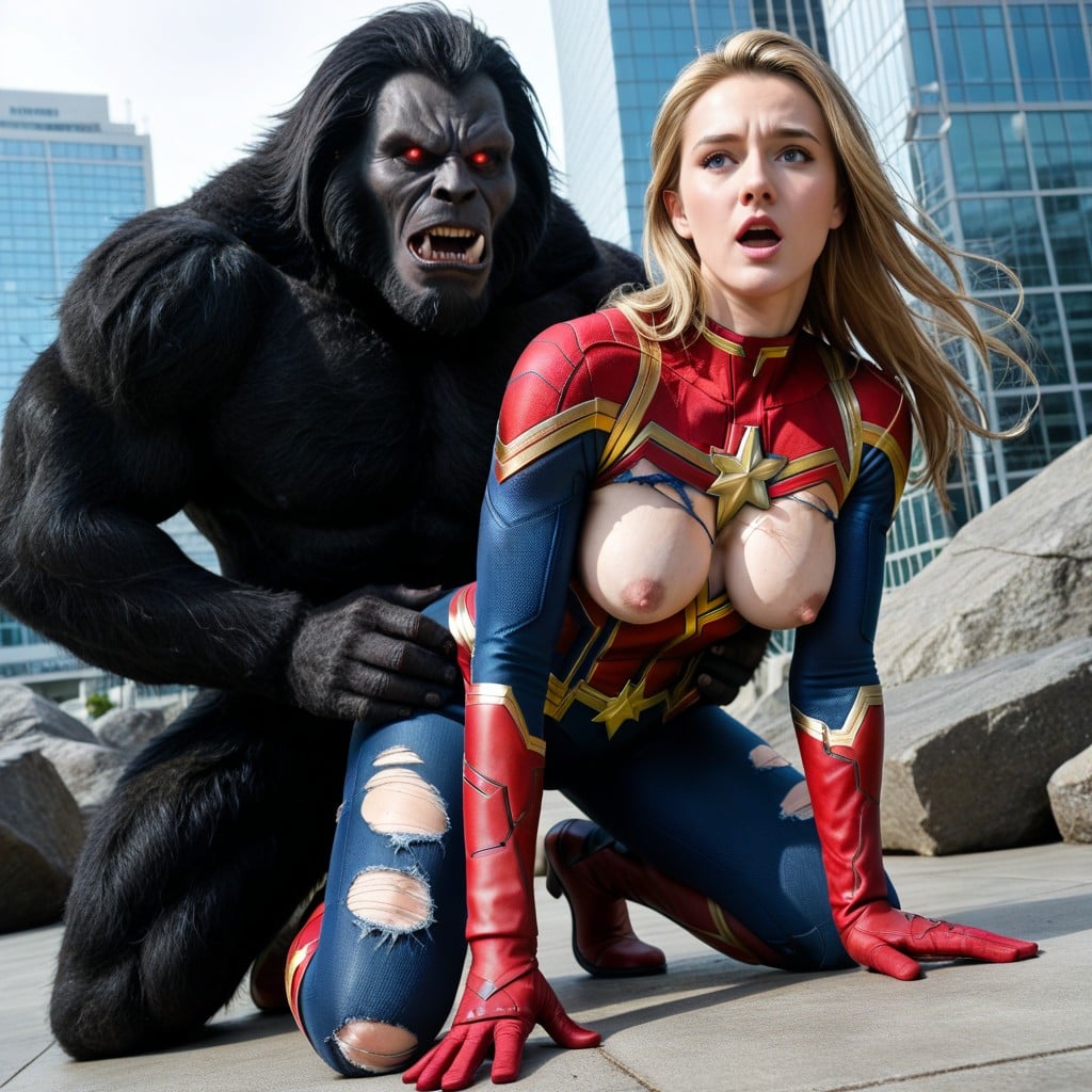 Super Resolution, The Beast Grabbing Woman's Body Torn Clothes, City AI Porn
