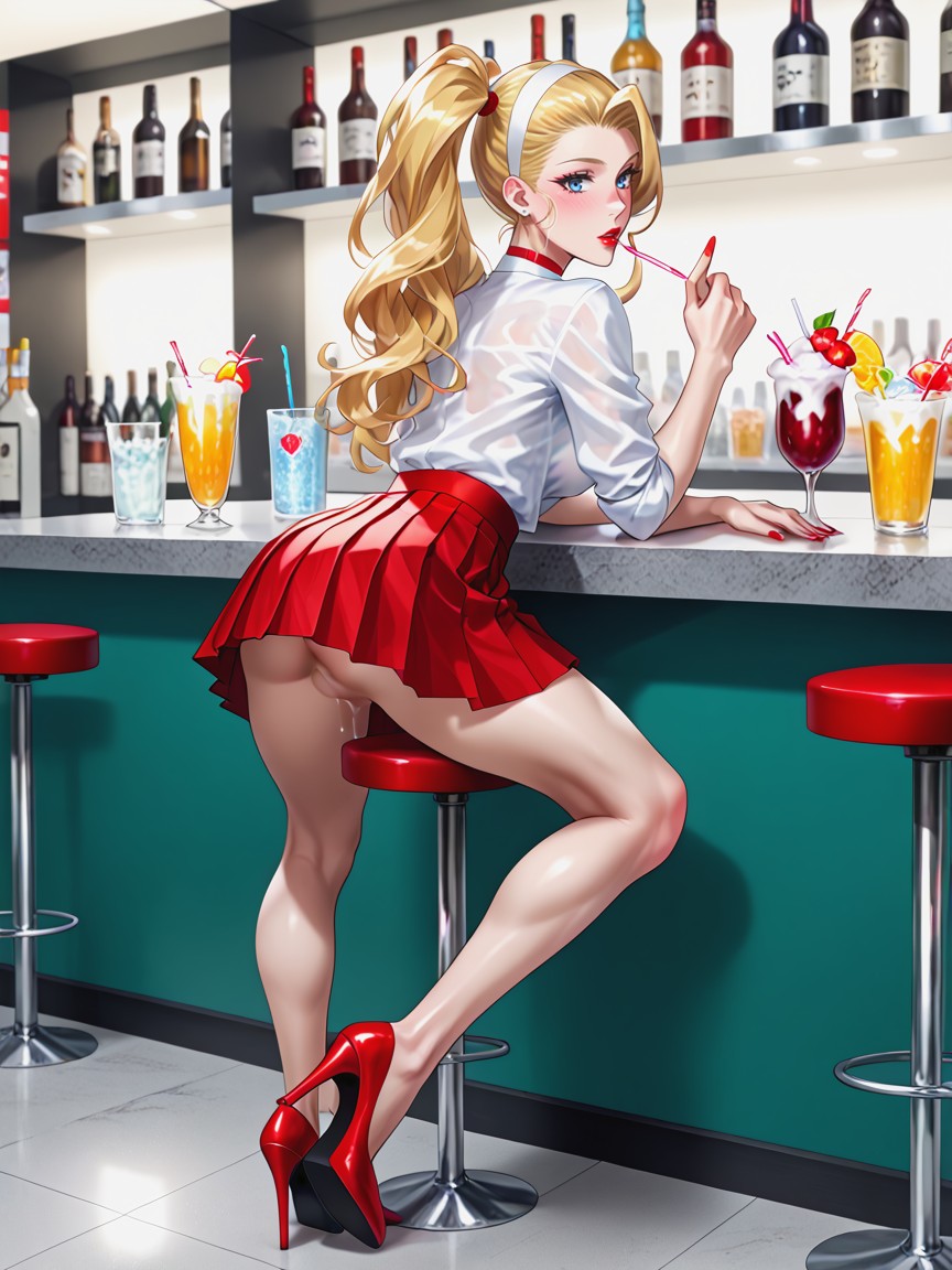 Old Timey Store, High Ponytails, White Hairband AI Porn