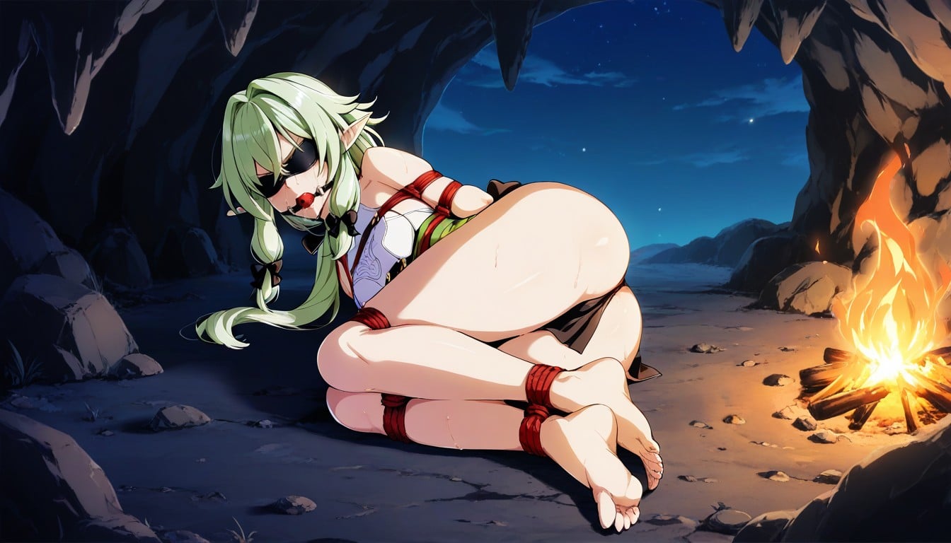Female Taller Than Goblin, Female Sit On Ground, Female Drops Her Bow Hentai AI Porn
