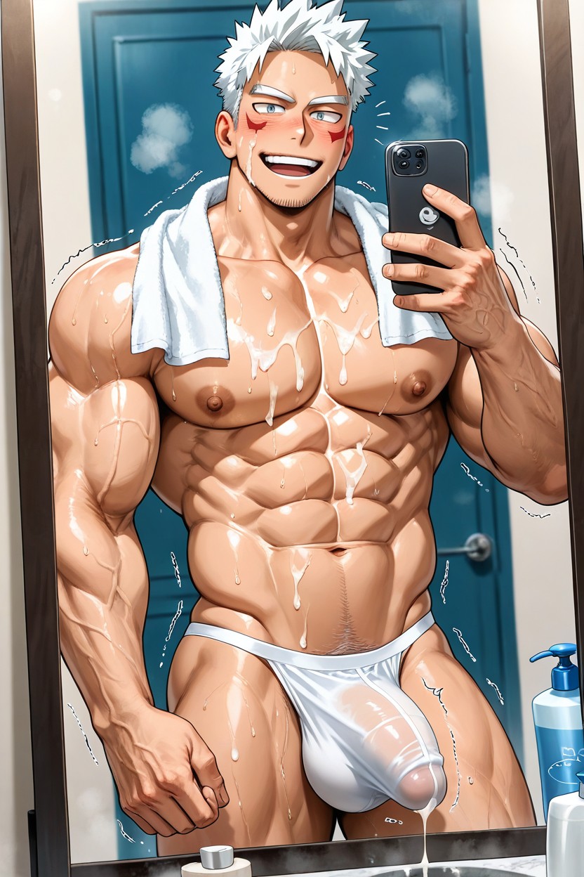Cumming Shoting In Abs, Brushing Red Face, Solo AI Gay Porn