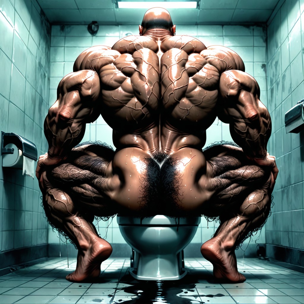 Bathroom Stall, Detailed Muscles, Bodybuilder AI Gay Porn