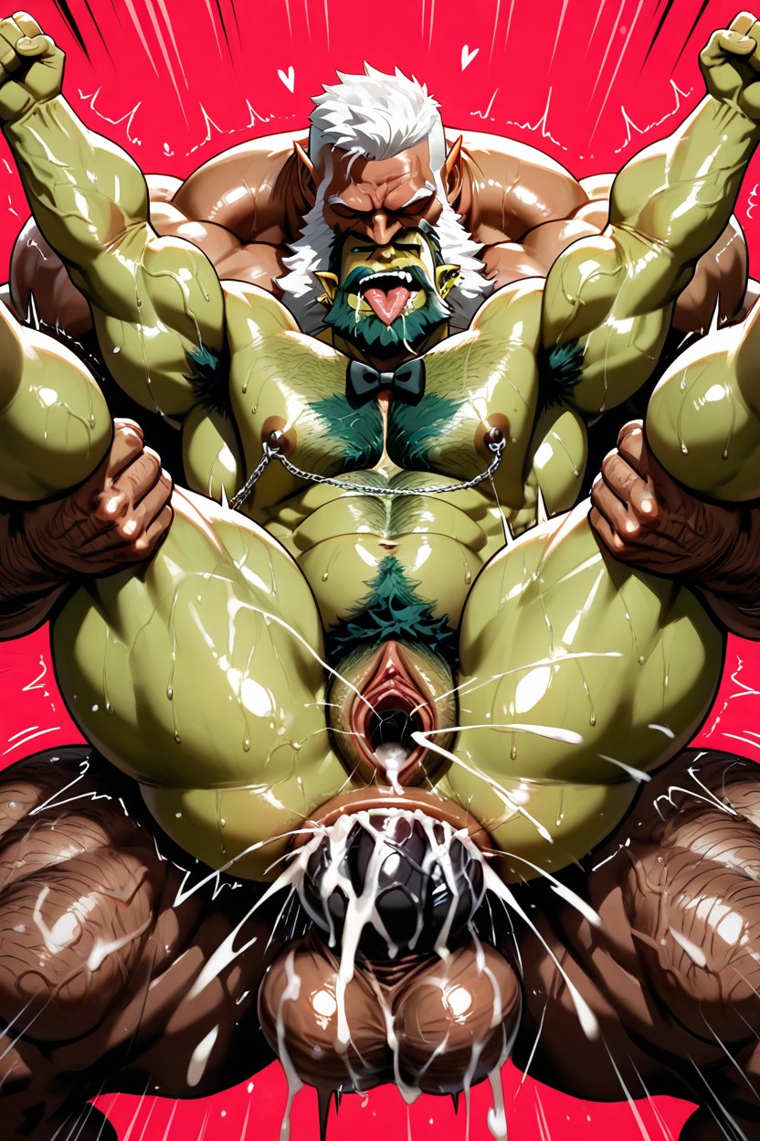 Orc Has Long Dark Green Hair, Cum Pouring From Asshole, Black Beard AI Gay Porn