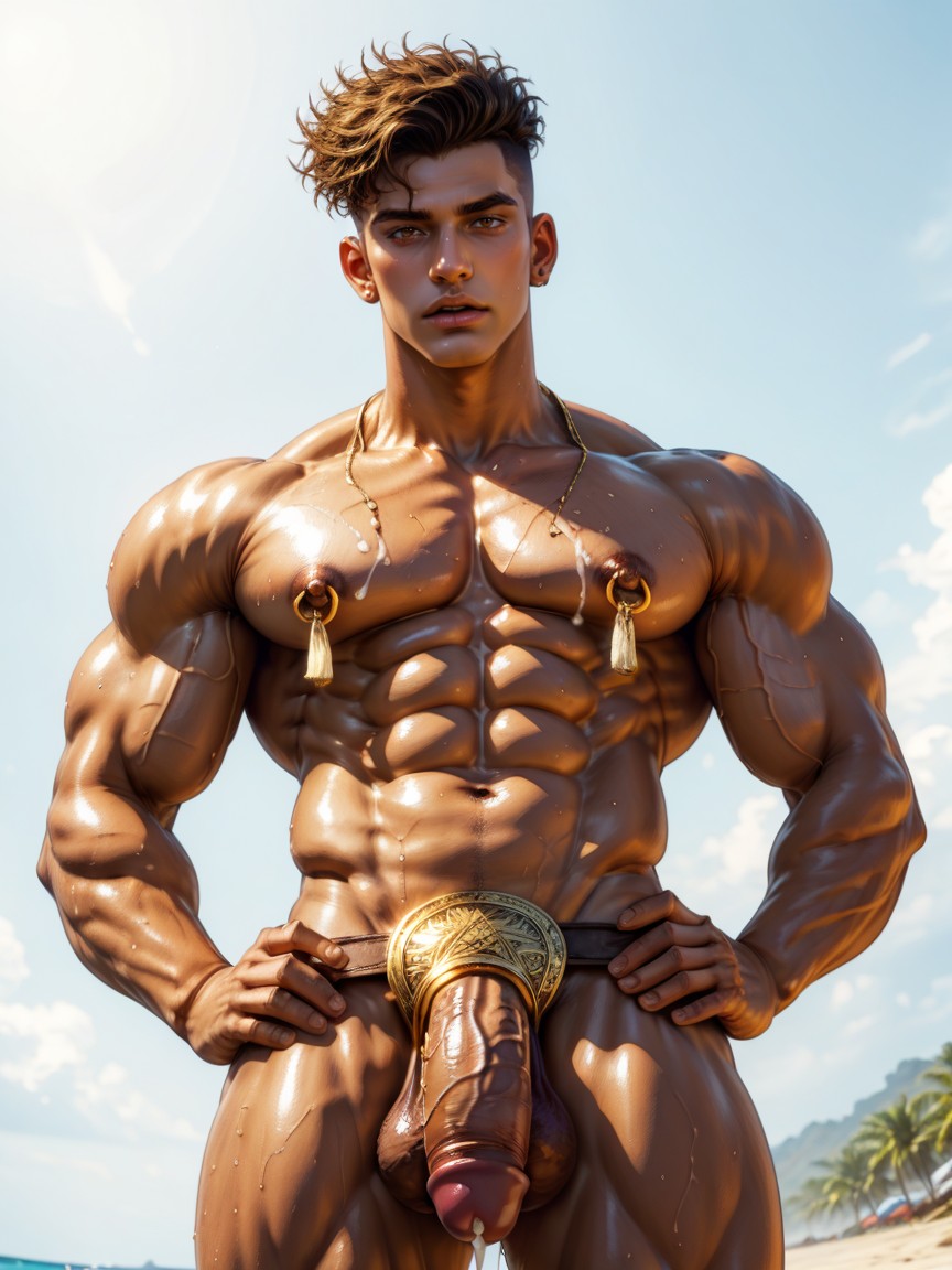 Glossy Six Pack, Southern European, Bottom Tan Line AI Gay Porn