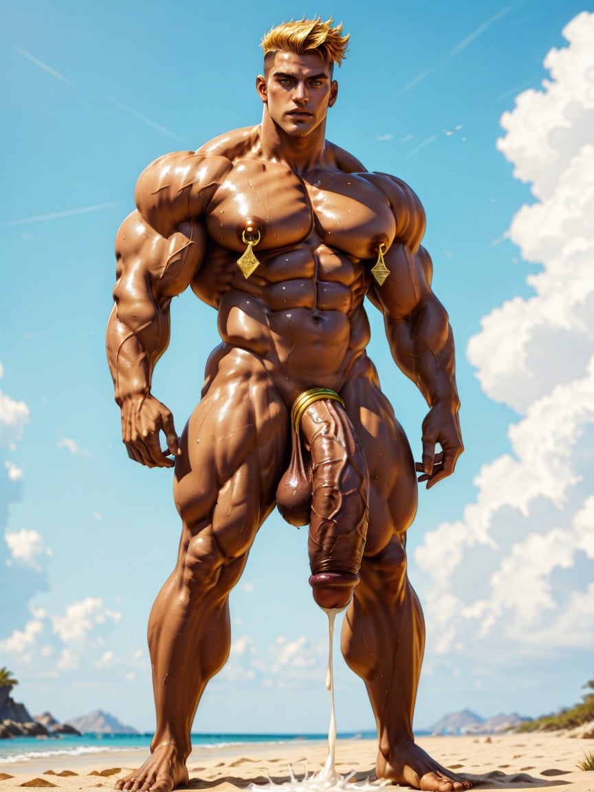 Buzzcut Hair, Hand Holding Penis, Open Mouth AI Gay Porn