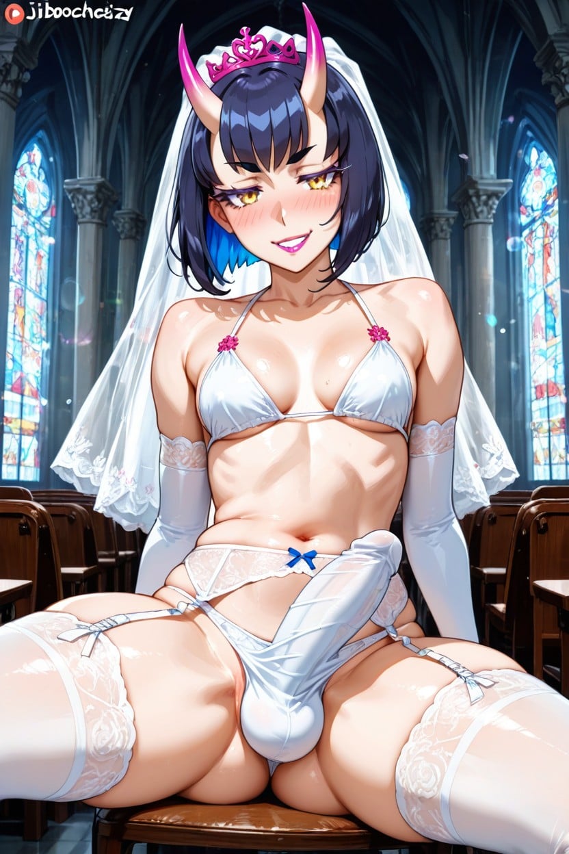 Oni Horns, Sexy Wedding Dress, Church AI Porn