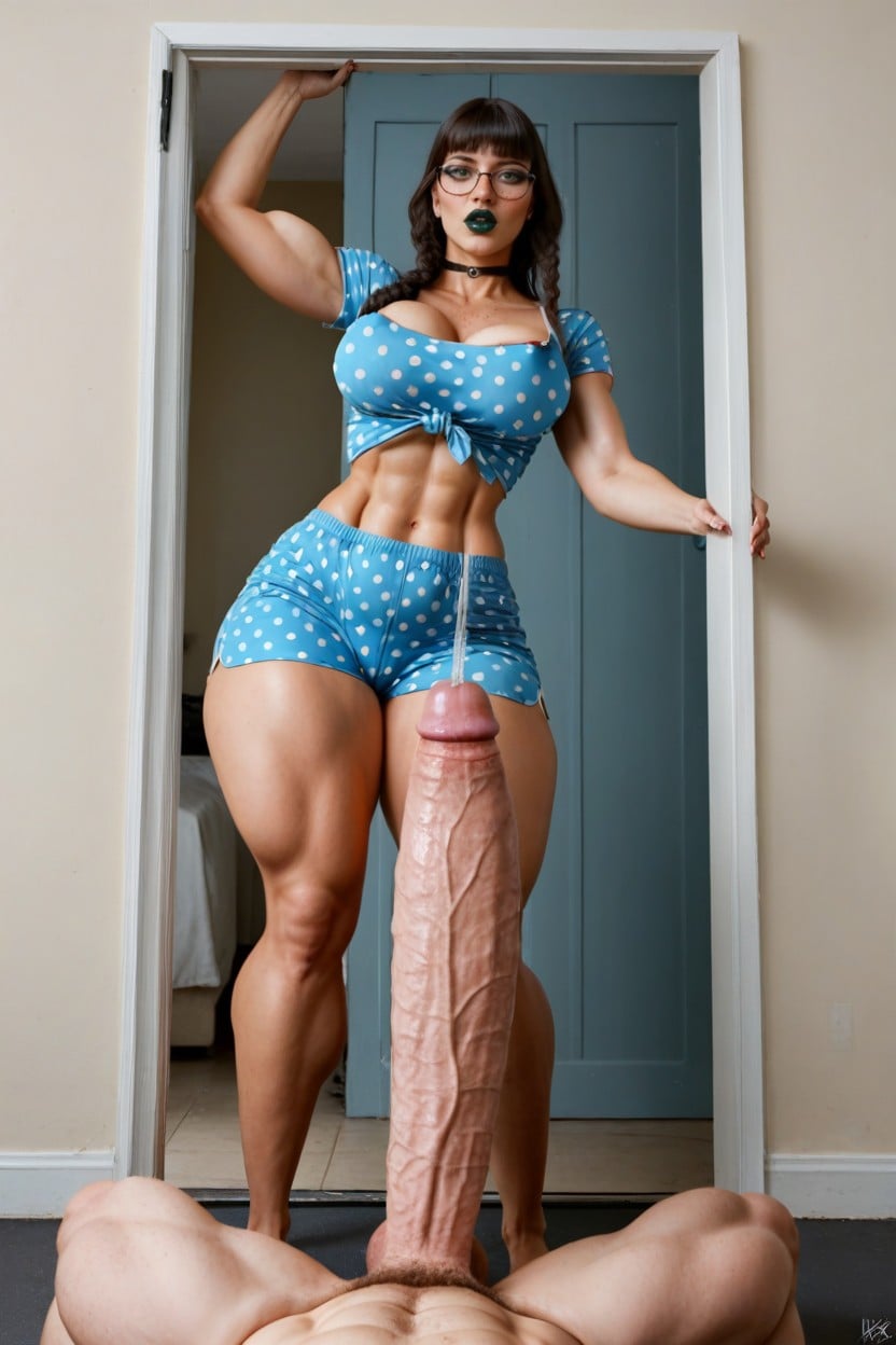 Breasts Hyper Pouring Out Of Top, Thick Thighs, Bottom Up AI Porn