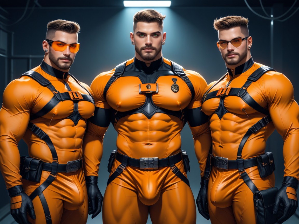 Model Pose, Massive Pecs And Ass, Neon AI Gay Porn