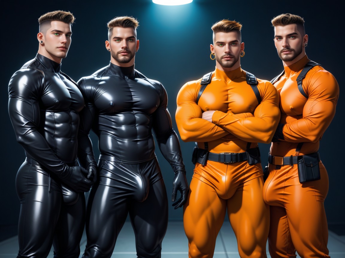 Bodysuit Is Extremely Form Fitting, Very Large Detailed Veiny Bulge, Massive Erect Engorged Nipples AI Gay Porn