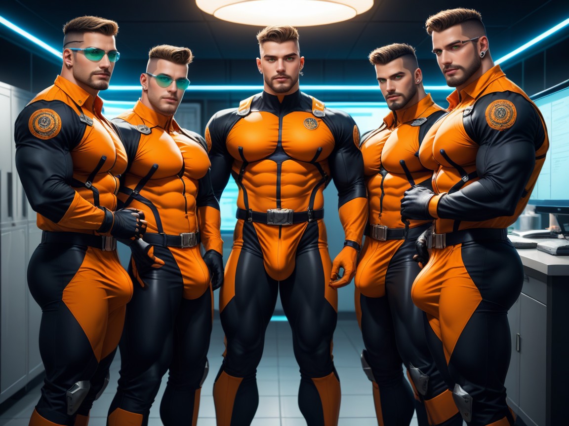 Full Thick Beard, Bodysuit Is Extremely Form Fitting, Neon AI Gay Porn