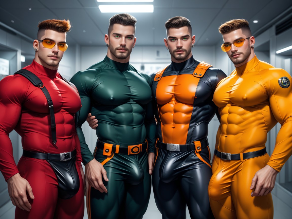 Brown Buzzcut Fade, Pierced Ears, Skintight Clothing AI Gay Porn
