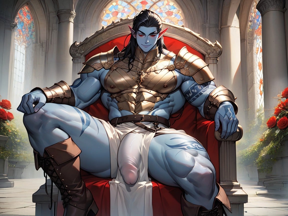 Wears Bronze Armor, 30+, Blue Skin Hentai AI Porn